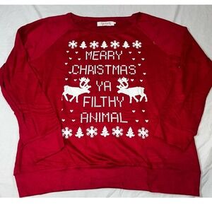 Merry Christmas Ya Filthy Animal Christmas Shirt Womens XL Long Sleeve Spadehill